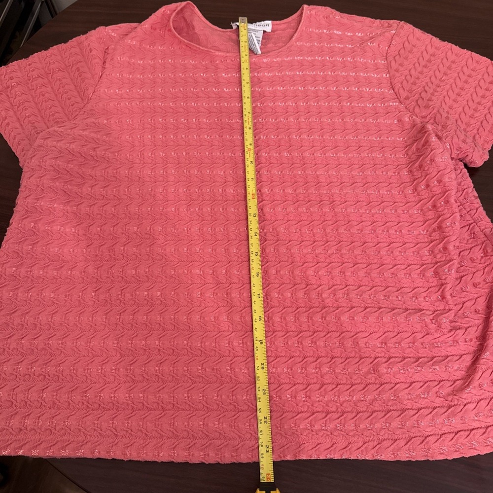 Sag Harbor Woman Coral Pink Textured Knit Short Sleeve Top 2X S64160KM